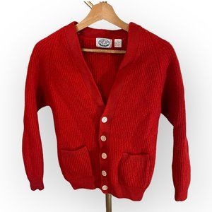 Vintage R&R Gear Chunky Wool Cardigan Red Double Pocket Womens MD